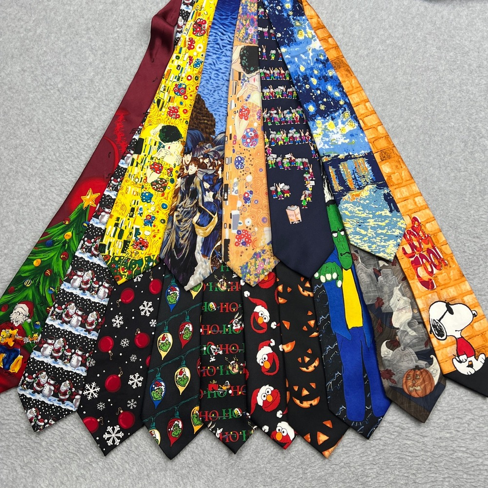 Novelty Necktie Lot of 15 Mens Multicolor Halloween Christmas Holiday Art Snoopy